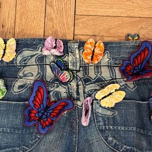 bellbottom graphic butterfly jeans